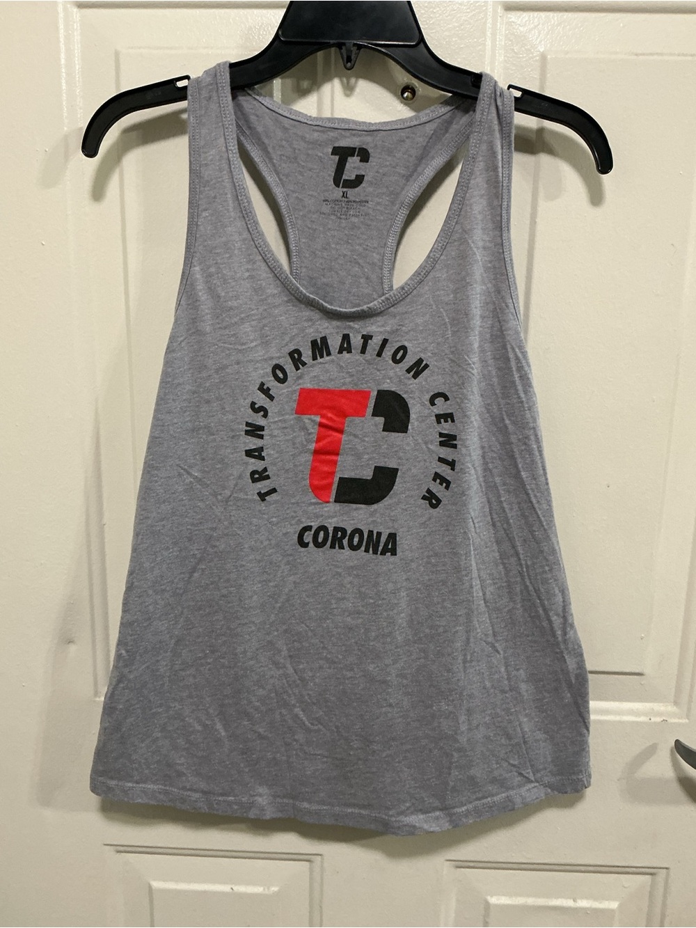 TC Gray Racerback Tank with Red and Black Logo